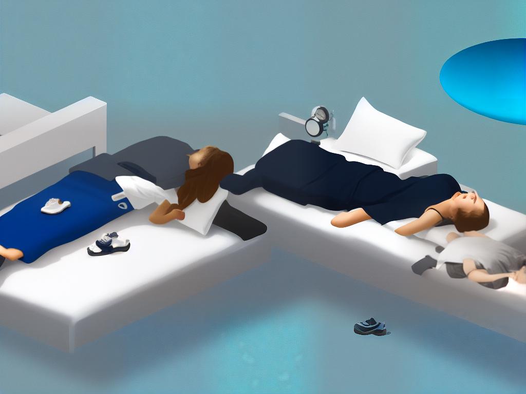 Illustration of a person floating in the air and a person lying down on a bed, indicating the concept of astral projection flying.