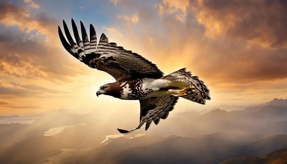 A majestic hawk soaring through the sky.