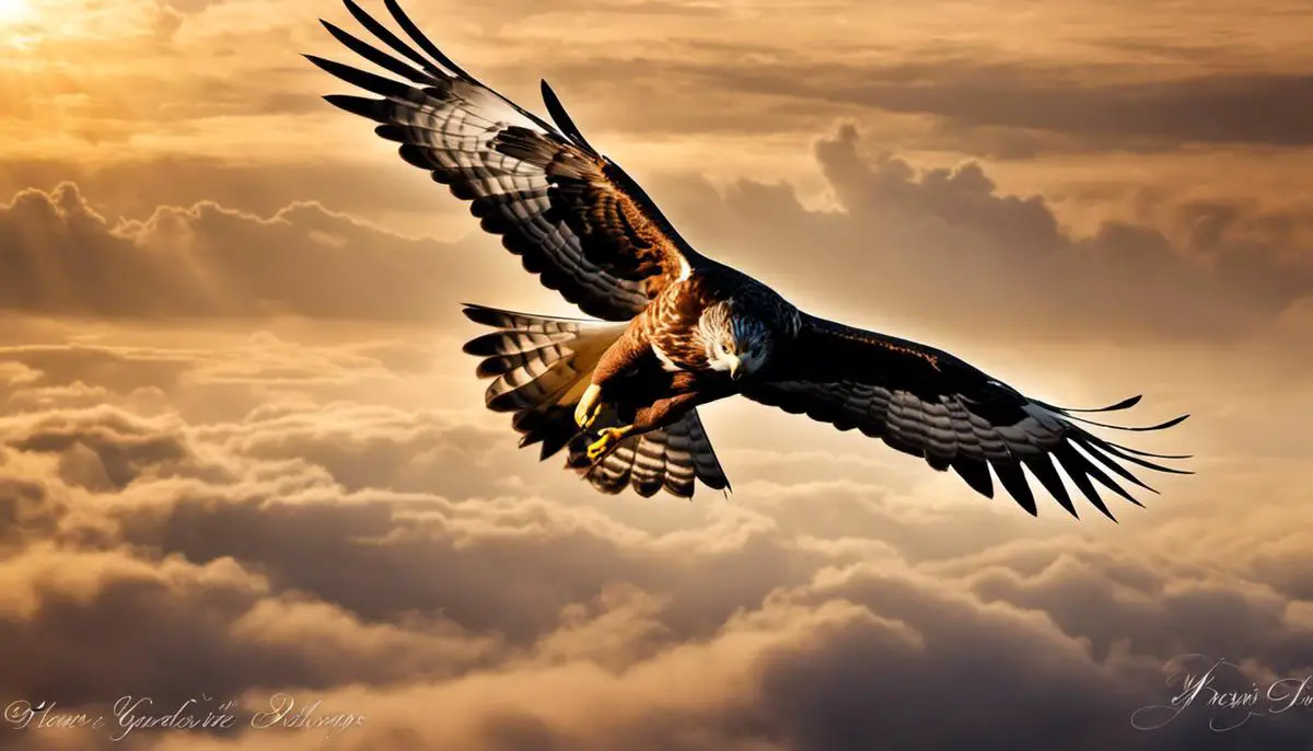 Image of a majestic hawk soaring in the sky, representing the symbolism of perspective and intuition in hawk dreams.