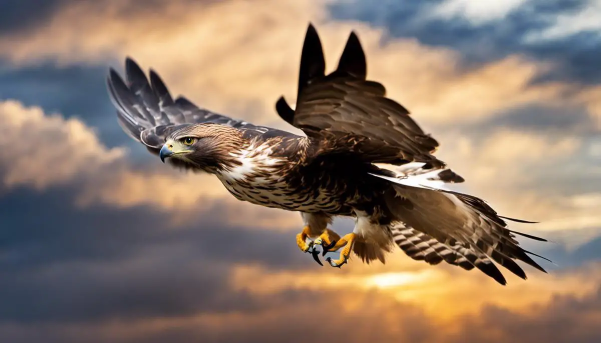 Image of a hawk flying in the sky symbolizing power, freedom, and vision