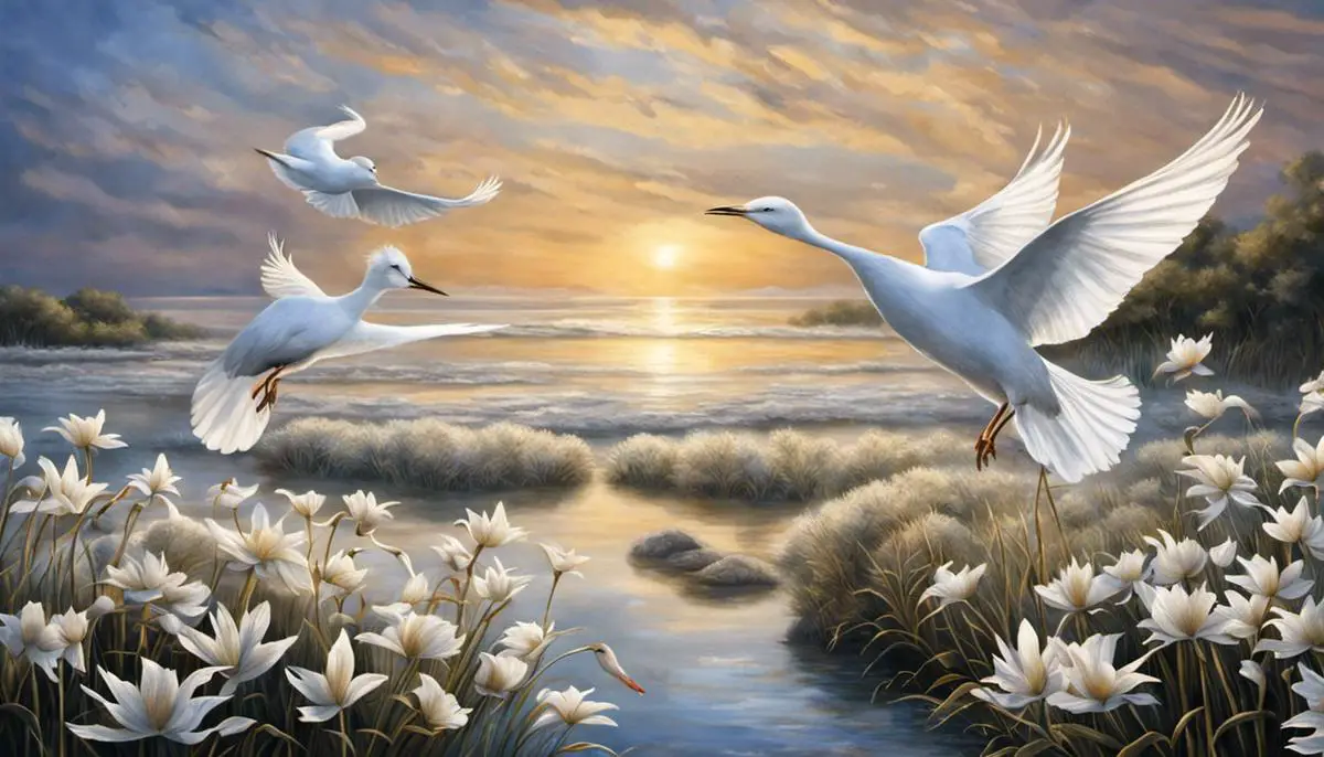Image depicting white birds in a dream, symbolizing peace, spirituality, and freedom.