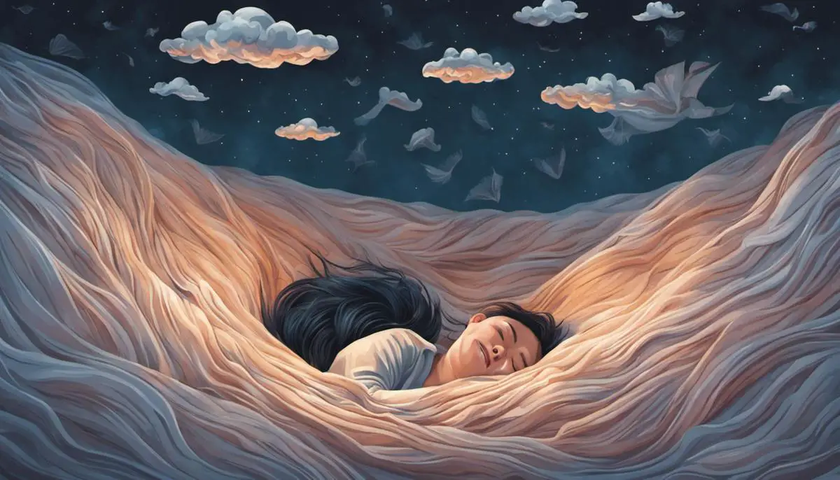 Illustration of a person sleeping with teeth floating in the air