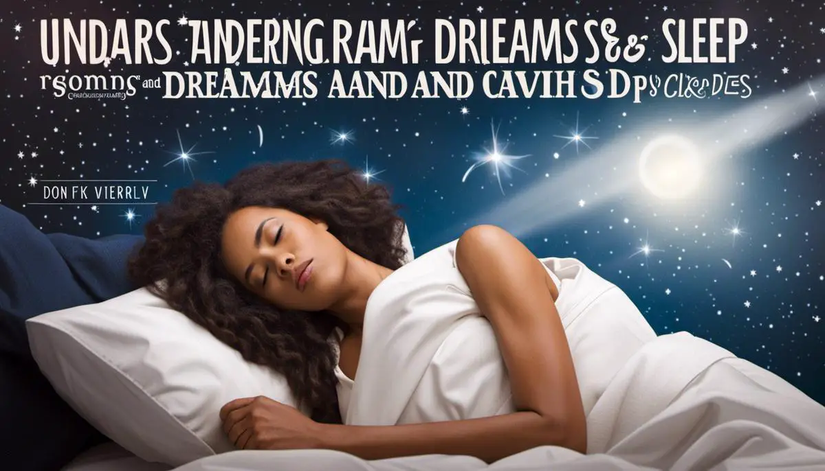 Image of a person sleeping peacefully with the words 'Understanding Dreams and Sleep Cycles' in bold letters