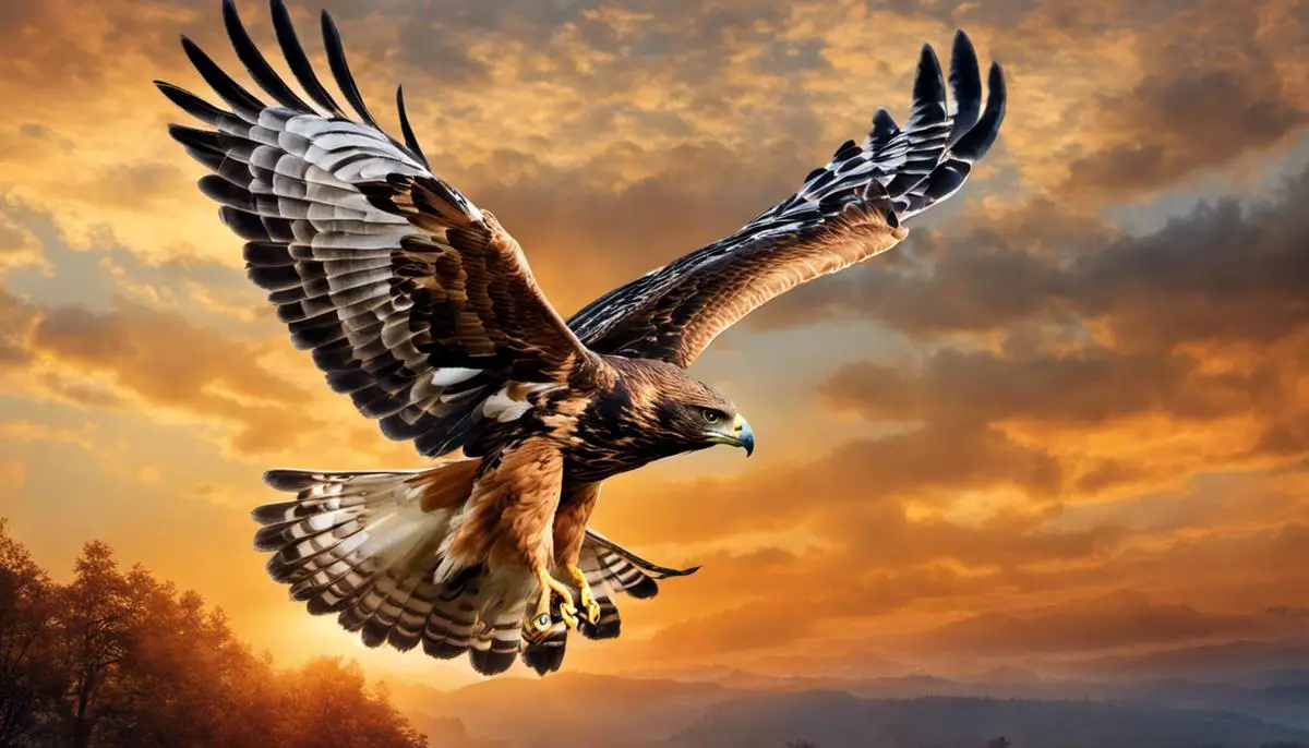 An image depicting a hawk soaring through the sky, symbolizing spiritual awareness and personal transformation