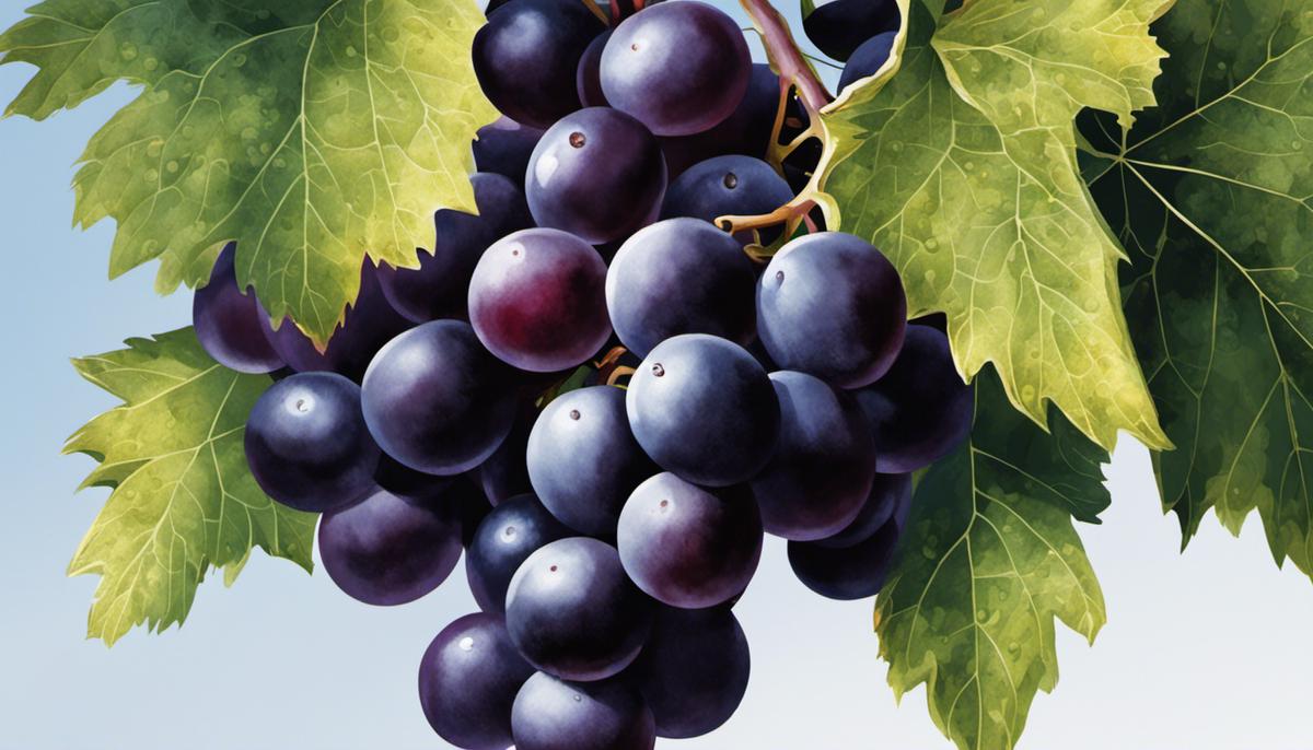 Illustration of black grapes representing wealth, prosperity, and abundance