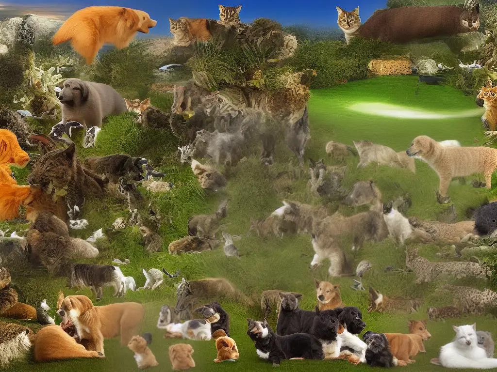 An image of various animals sleeping and dreaming, including dogs, cats, reptiles, birds, and marine mammals. They are shown with thought bubbles above their heads with images of chasing prey, practicing songs, and navigating mazes.