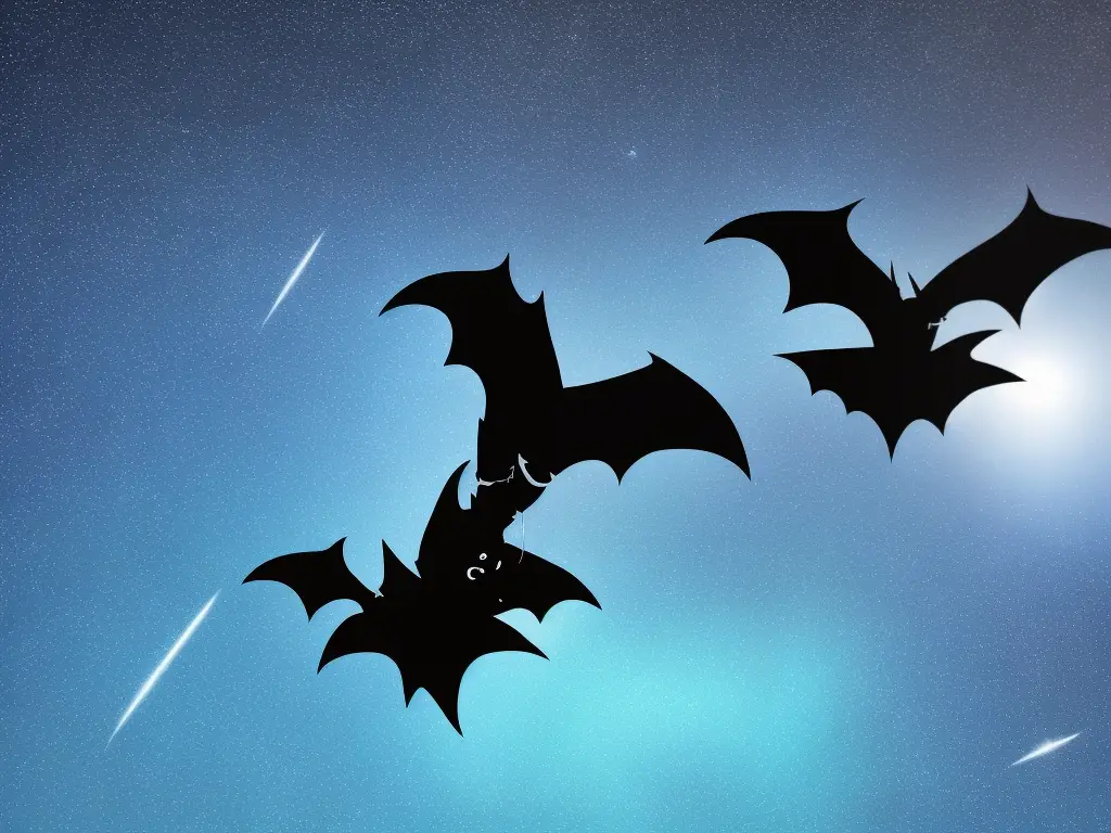 An illustration of a bat hanging upside down in the moonlight with stars in the background.