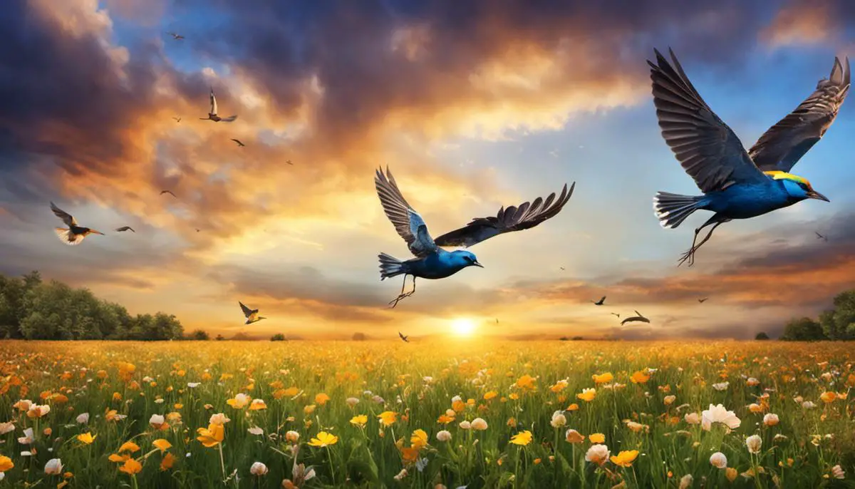 Image of birds flying in a dream, representing the symbolism of birds in dreams