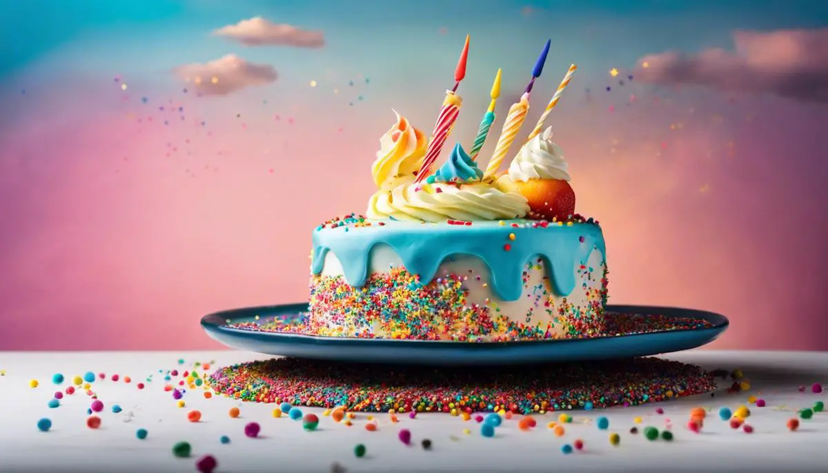 Image of a slice of cake with colorful icing and sprinkles, representing the symbolic significance of cake in dreams