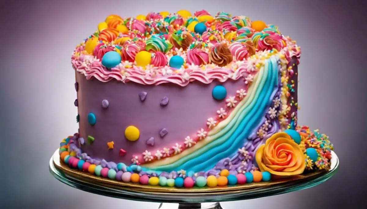 A close-up image of a cake decorated with colorful frosting and sprinkles, symbolizing the variety and intricacy of meanings associated with cakes in dreams.