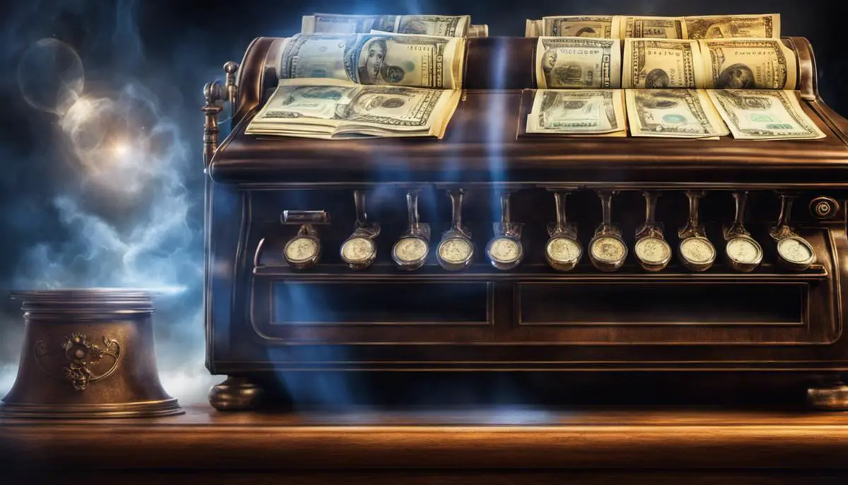 An image depicting a cash register with a dream-like aura surrounding it, representing the theme of cash register dreams in the text.