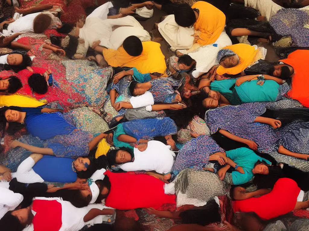 An image of different people from different cultures sleeping and dreaming about their cultural beliefs, traditions, norms, and experiences.