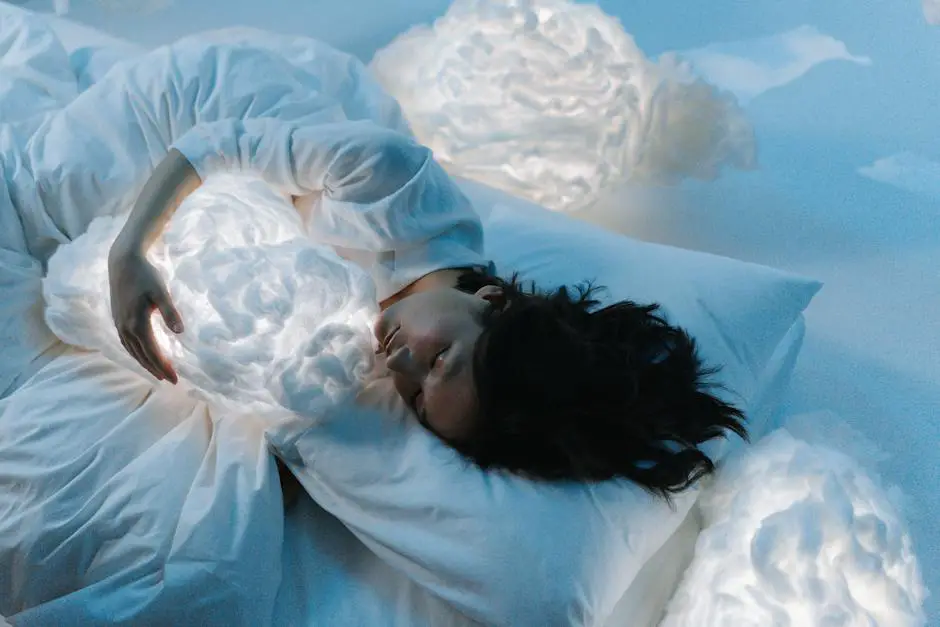 Image of a person sleeping and having a dream about death, representing the topic of the text and its exploration of the significance of death dreams during grief and healing.