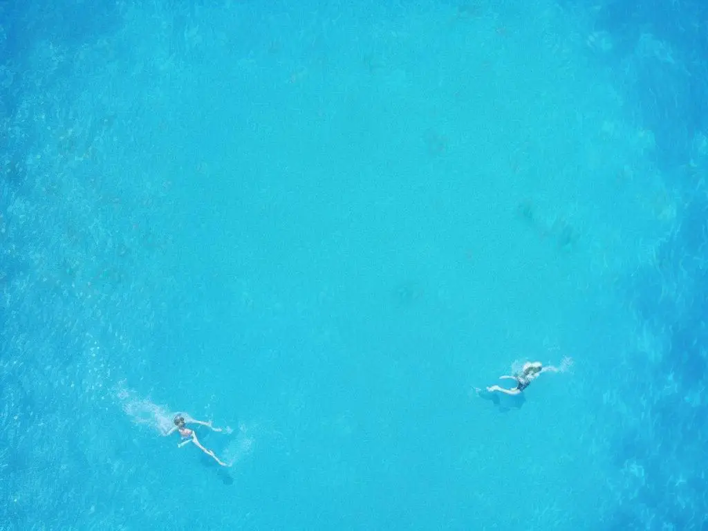 A person in a dream-like state swimming and surrounded by blue deep water.