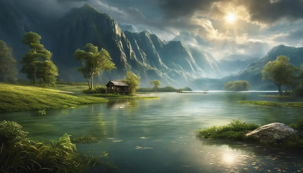 An image depicting a flooded landscape, representing the symbolic meaning of flood dreams