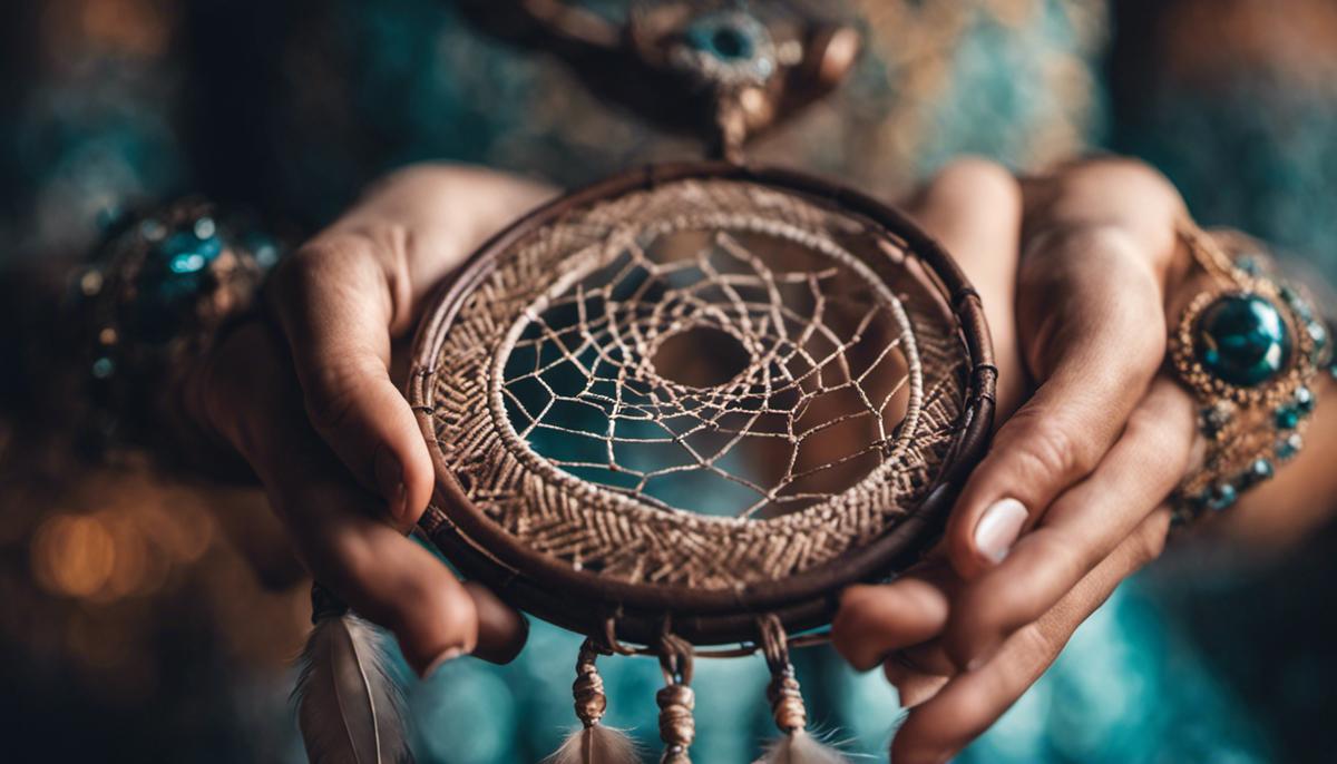 Image of hands holding a dreamcatcher, representing the enigmatic world of dreams.