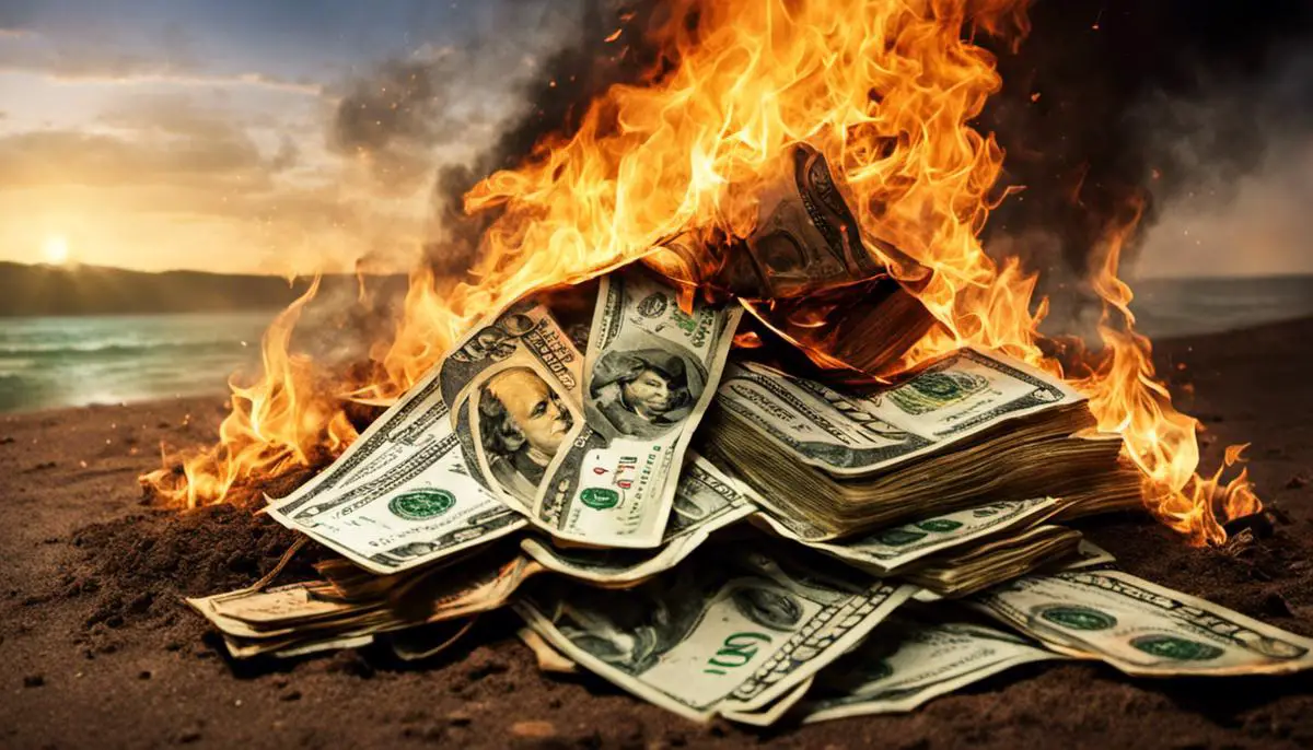 Image depicting the burning of money as a symbolic representation in dream interpretation