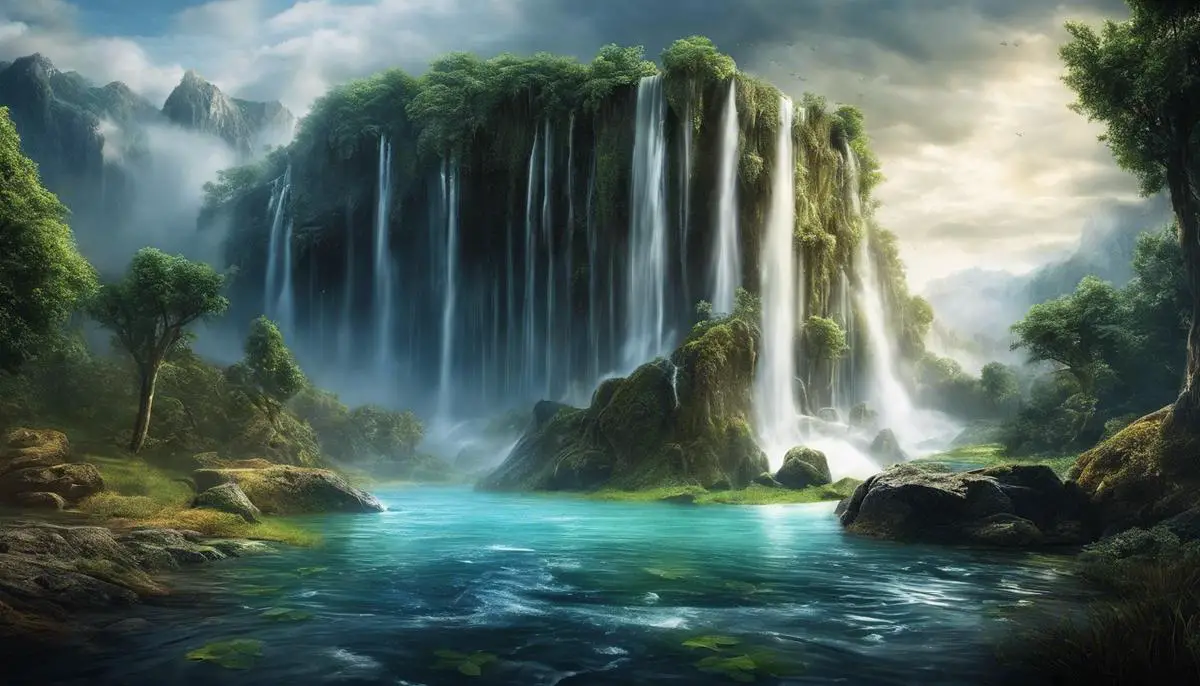 Image description: A visual representation of water flooding a landscape, symbolizing the concept of an emotional flood in dreams.