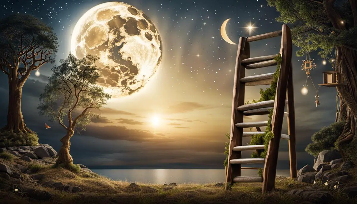 An image showing various dream symbols, such as a ladder, key, and moon, representing the complex and symbolic nature of dreams.