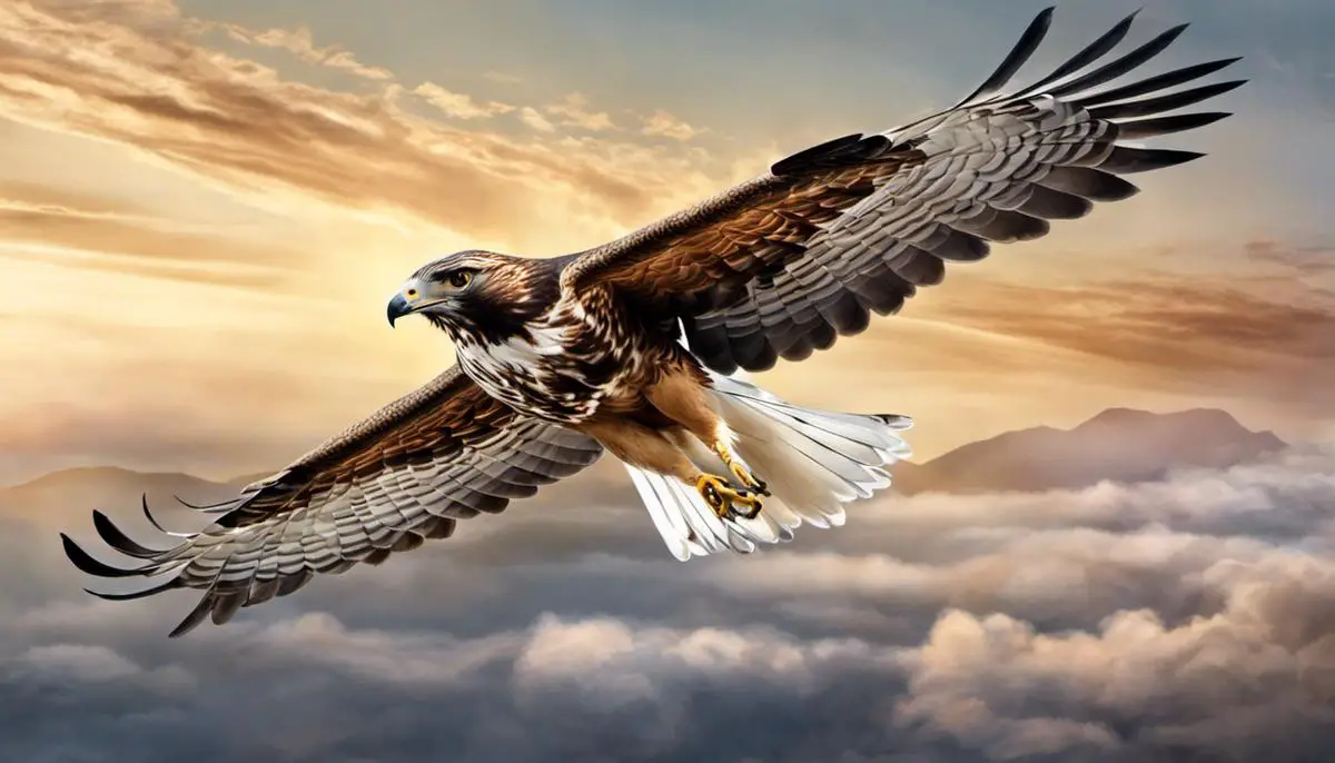 Illustration of a hawk soaring in the sky