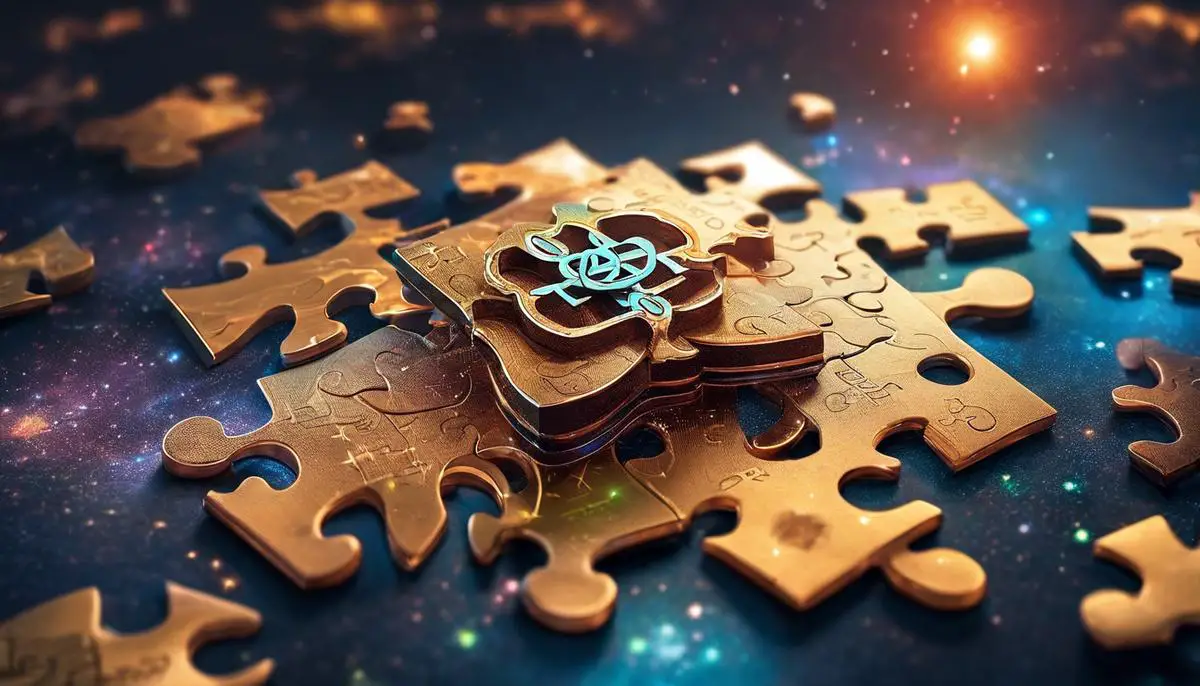 Three interconnected puzzle pieces symbolizing the three psychological theories of dreams - Freudian theory, Activation Synthesis theory, and Threat Simulation Theory.