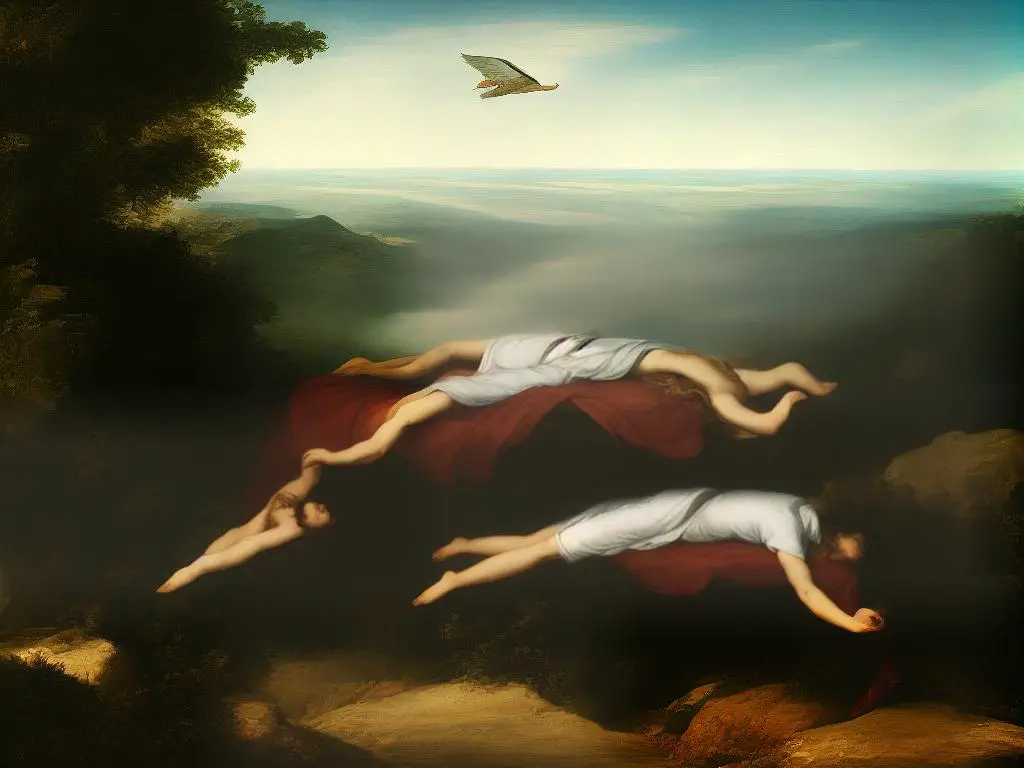 A person sleeping and dreaming of flying, representing the concept of flying dreams.