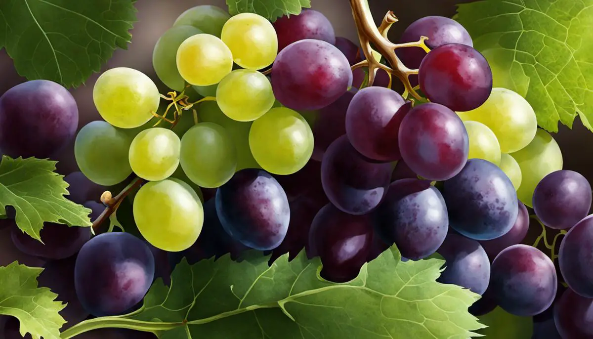Illustration of different colors of grapes, symbolizing their significance in dreams for the visually impaired