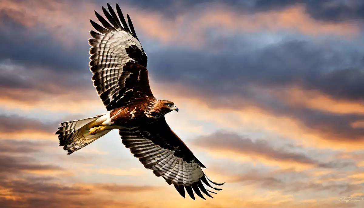 A majestic hawk soaring through the sky.