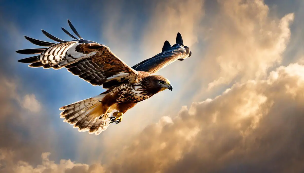 An image depicting a hawk flying in the sky, representing the symbolism of hawk dreams in spiritual and personal growth.