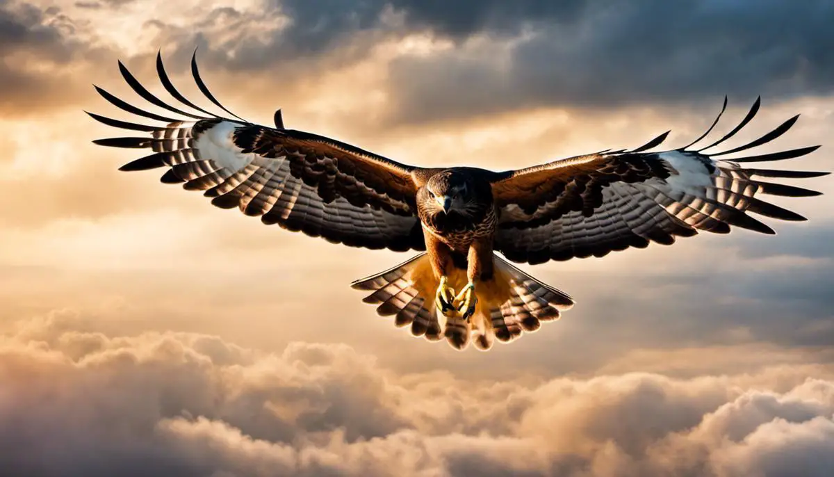 An image of a hawk soaring in the sky, representing the symbolism of the hawk in psycho-spiritual therapies