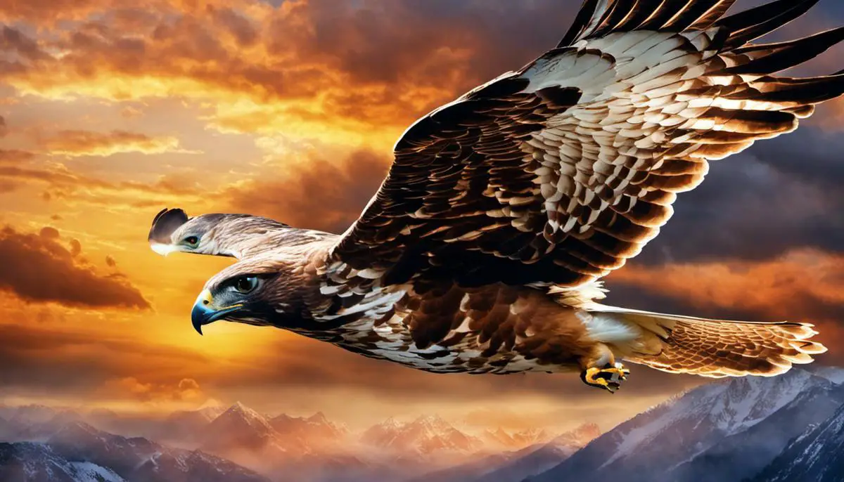 A majestic hawk flying in the sky, symbolizing the power and spiritual significance of hawk dreams