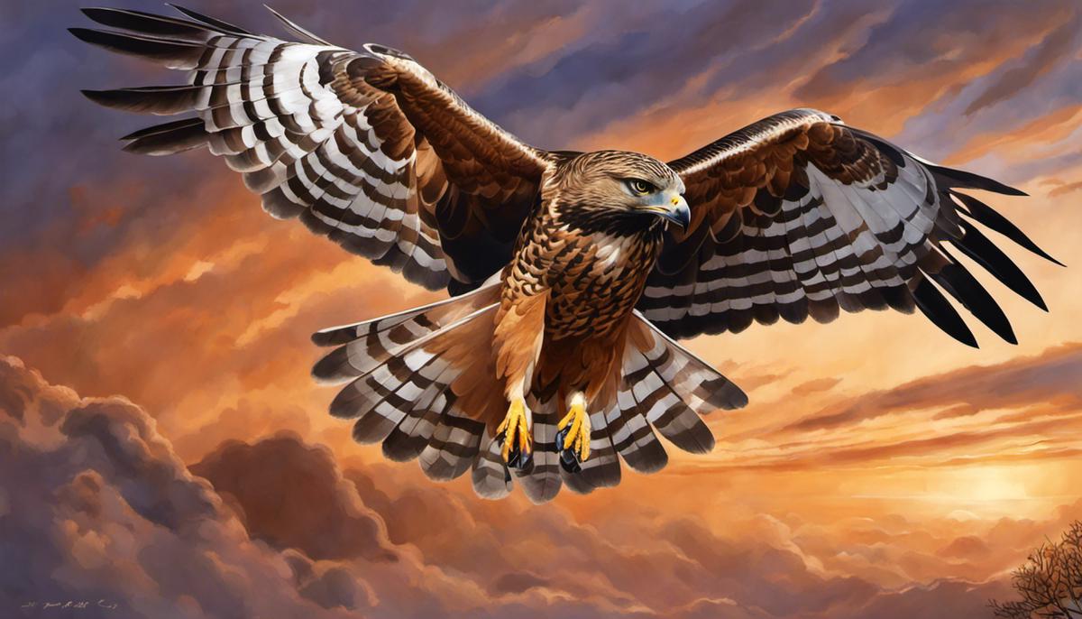 Illustration of a hawk flying in a dream, representing subconscious desires, fears, and the unknown