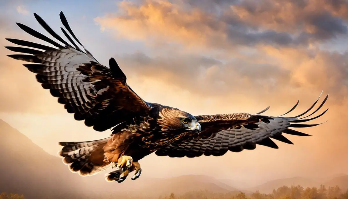A majestic hawk in flight, symbolizing vision, courage, and wisdom.