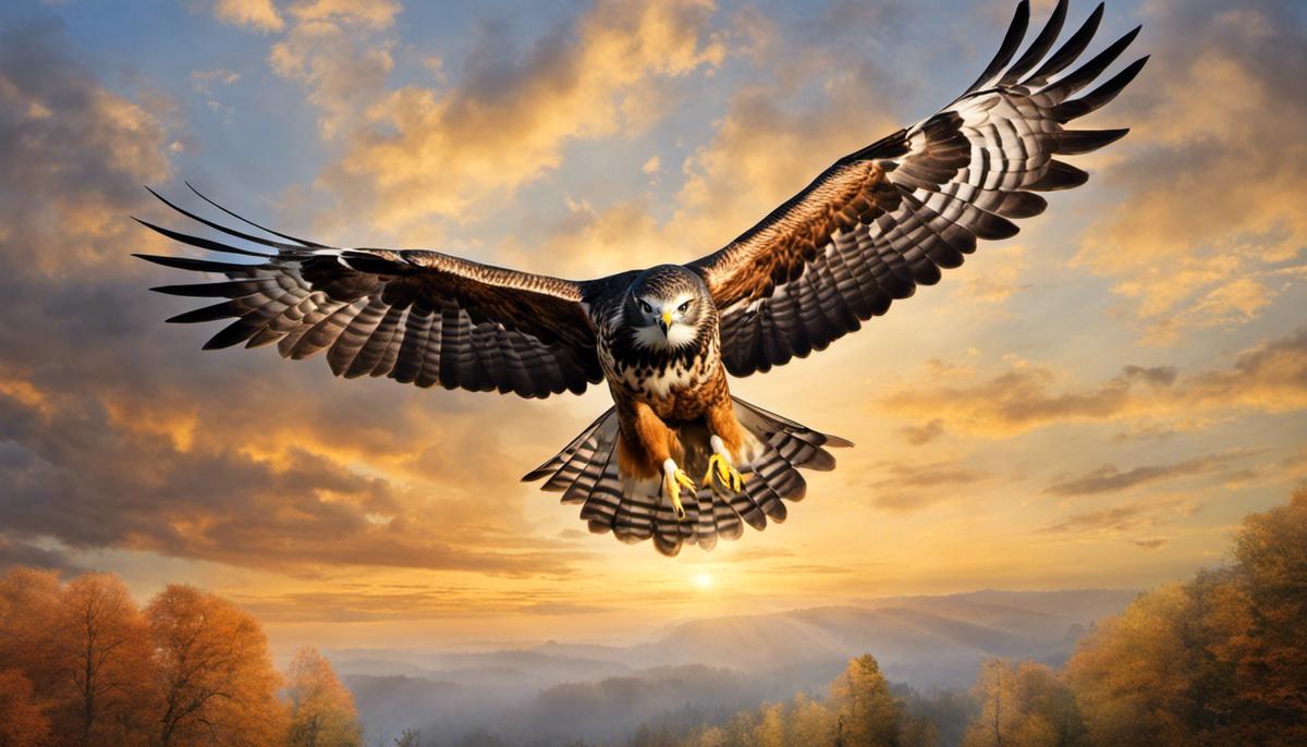 An image of a hawk soaring in the sky, representing its symbolism as a spiritual animal guide.