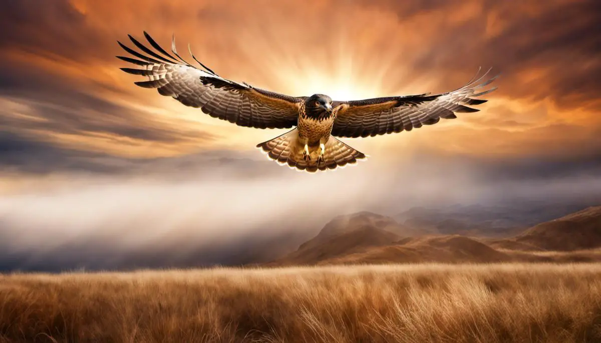 Image of a hawk flying in a dream, representing freedom and spiritual enlightenment.