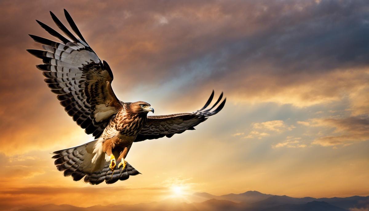 Image of a hawk soaring in the sky, representing the symbolism of hawks in various cultures and dream interpretation
