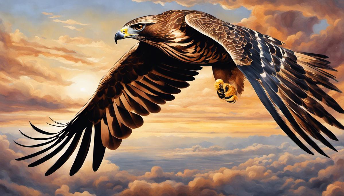 Illustration of a hawk soaring in the sky, representing the spiritual undertones and interpretations of seeing a hawk in dreams.