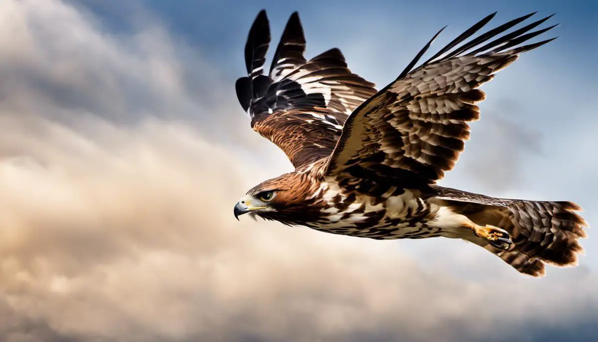Image depicting a majestic hawk soaring in the sky
