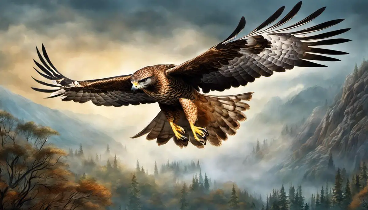 Illustration of a hawk flying in a dream, symbolizing power and vision
