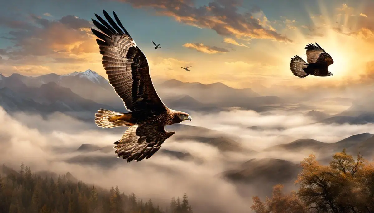 Illustration of hawks soaring in the sky