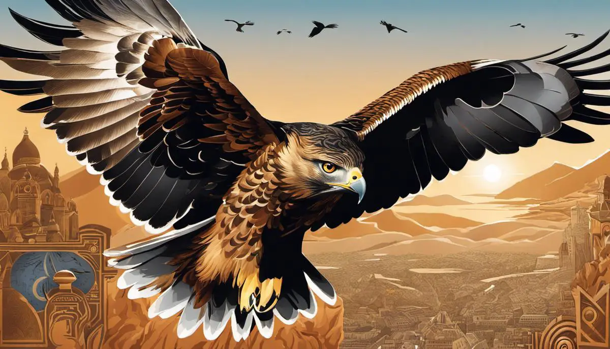 Illustration of hawks in various cultures symbolizing focus, vision, and perspective.