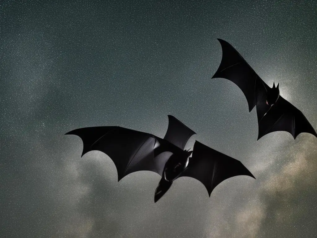 An image of a bat with its wings spread wide, surrounded by dark colors to represent night and darkness.