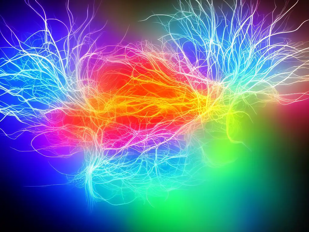 A colorful image of a human brain with the different areas lighting up in bright colors, representing the activity caused by lucid dreaming.