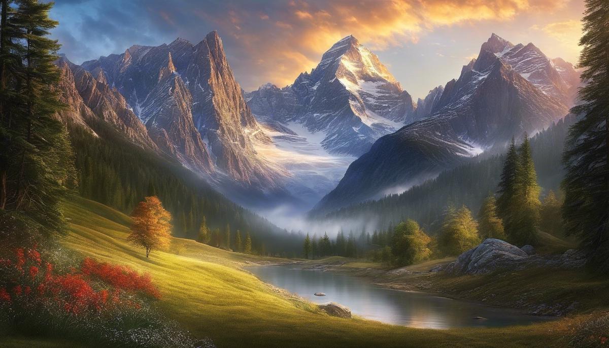 A majestic mountain range standing tall amidst a serene landscape