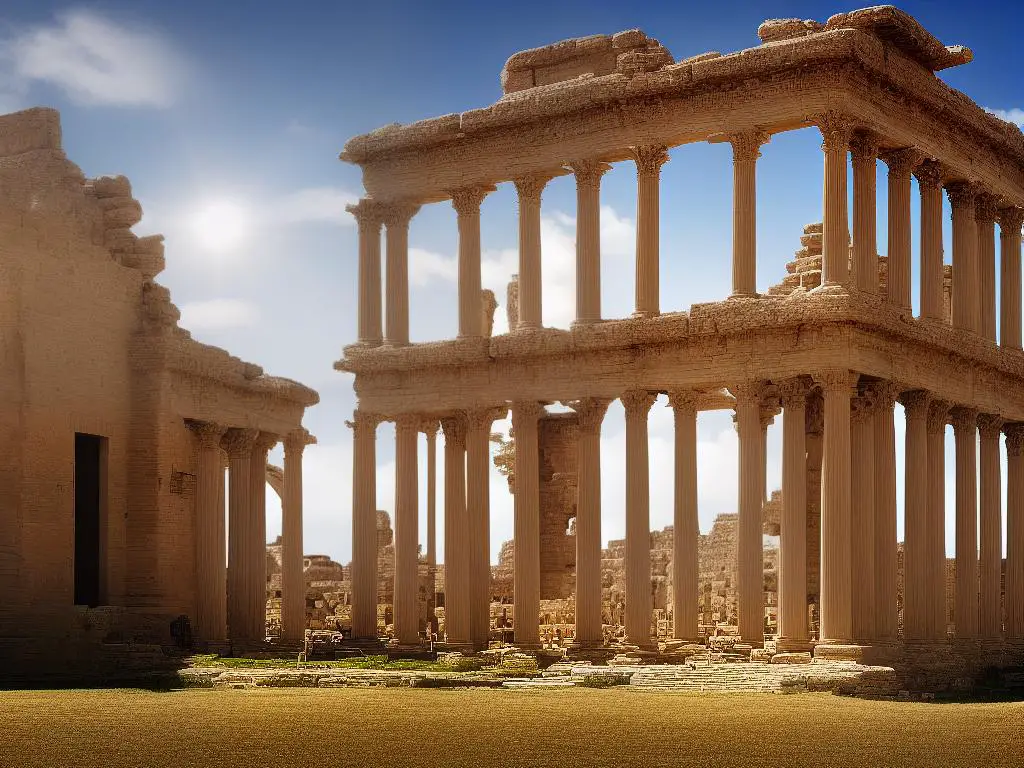 An image of a Roman-style temple with dream-like symbols superimposed on the image.