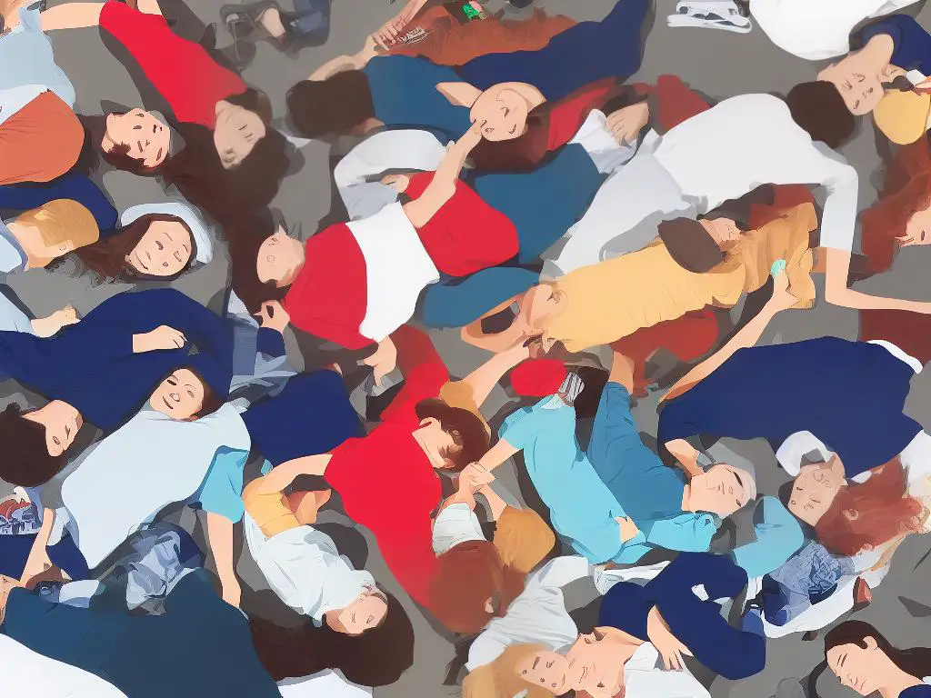 An illustration of multiple people sleeping and having the same dream.
