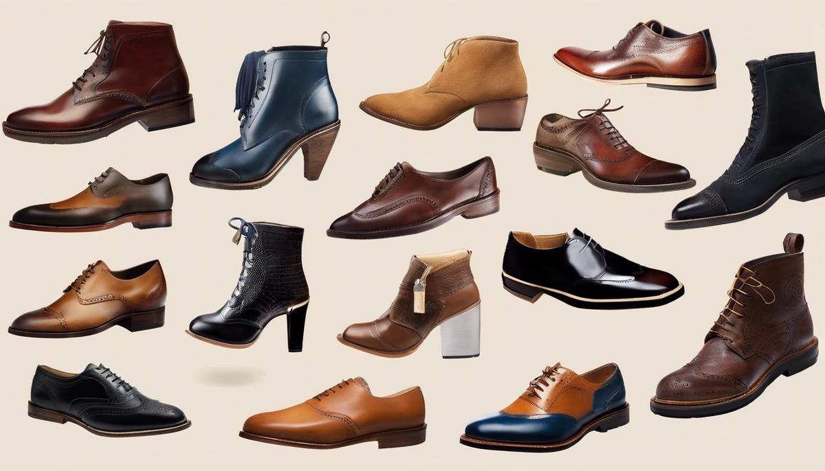 An image that depicts various types of shoes, representing the diverse symbolism attached to footwear in dream interpretation.