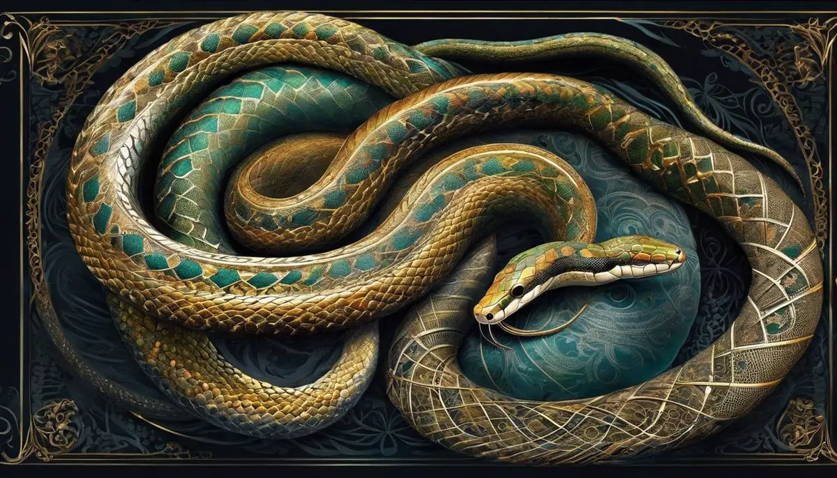 Illustration of a snake in a dream, representing different interpretations in Islamic culture.