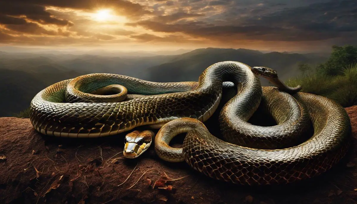 An image of a snake being killed in a dream, representing the complex symbolism and psychological significance.
