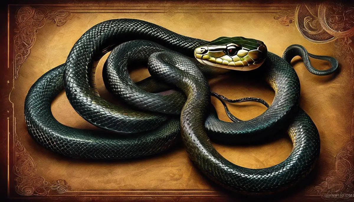 Image illustrating the rich symbolism of snakes in Hindu astrology, showing a snake coiled around a mystical symbol.